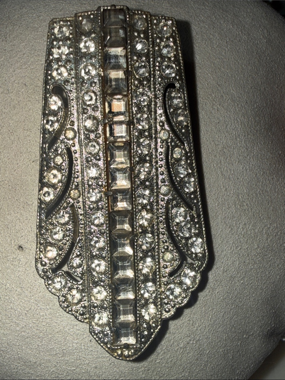 Art Deco Inspired Crystal  Dress Clip in Silver Tone